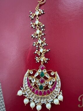 Gold-Tone Pink & Green Kundan Pendant Necklace - Women Jewelry — used!